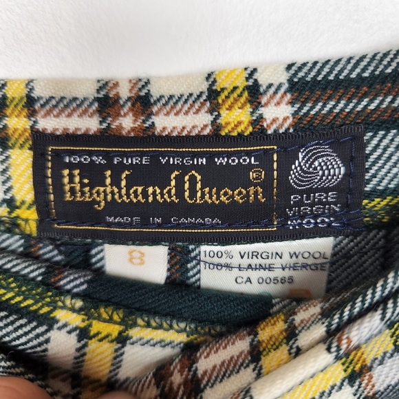Highland Queen Vintage Green Yellow Plaid Wool Mini Wrap Skirt Sz 8 - Picture 6 of 8